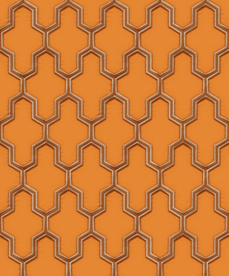 DID Geometric Silk Orange & Gold Wallpaper