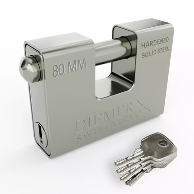 DIEMER 80mm Heavy Duty Padlock Armoured Steel Shutter Lock with 5 Keys ...