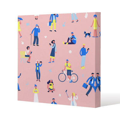 Different people with mobile phones and gadgets (Canvas Print) / 90 x 90 x 4cm Price Comparisons | Compare The Build
