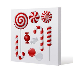 Different red and white candies (canvas) / 101 x 101 x 4cm