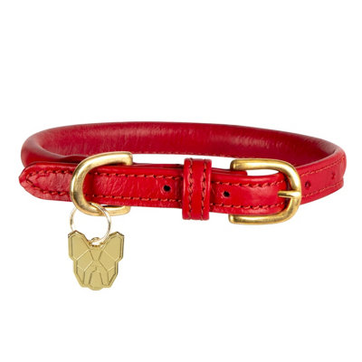 Digby & Fox Rolled Leather Buckle Dog Collar Scarlet (XXXS - Neckline: 17cm-22cm) Price Comparisons | Compare The Build
