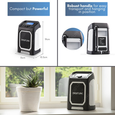 DigiFunk Work Site Radio, USB Rechargeable, DAB+, DAB, FM, Bluetooth, AUX Input, IP65 Waterproof