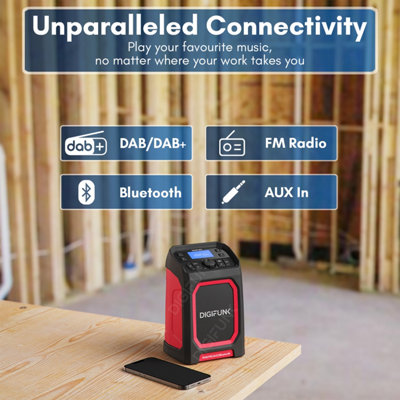 DigiFunk Work Site Radio, USB Rechargeable, DAB+, DAB, FM, Bluetooth, AUX Input, IP65 Waterproof