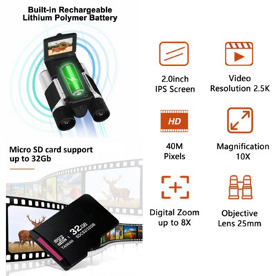 Digital Binoculars with 720P Video Photo Camera Recorder 2.0inch IPS LCD Display