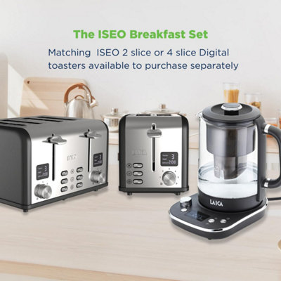 Digital Breakfast Set in Black 4 Slice toaster and filter kettle, LAICA
