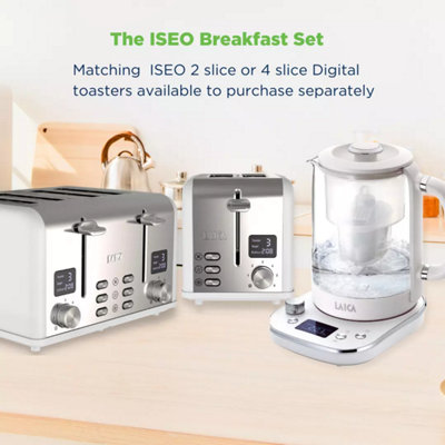 Digital Breakfast Set in White, 4 Slice toaster and filter kettle, LAICA