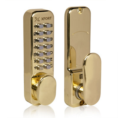 Digital Door Lock Polished Brass, Keypad Combination Lock