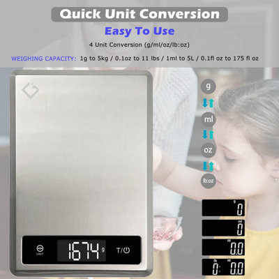 Digital Kitchen Scale 5kg/11lb Food Weighing Scale with Tare Function ...
