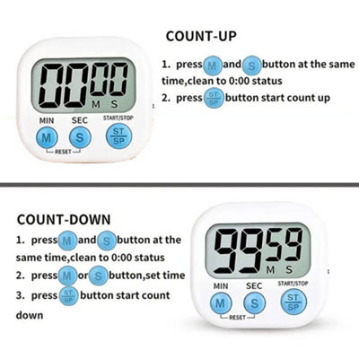 Digital Kitchen Timer with Magnetic Back Large LCD Display, Loud Alarm ...