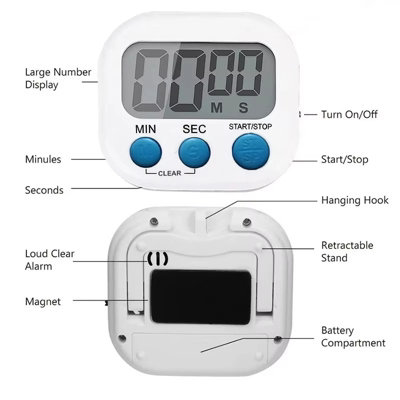 Digital Kitchen Timer with Magnetic Back Large LCD Display, Loud Alarm ...