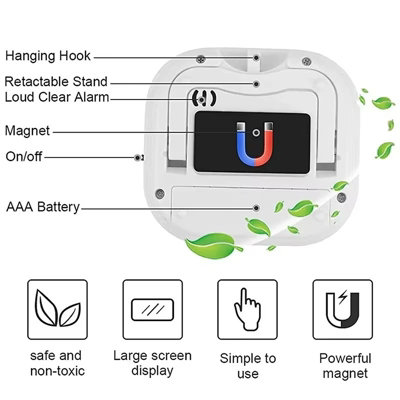 Digital Kitchen Timer with Magnetic Back Large LCD Display, Loud Alarm ...