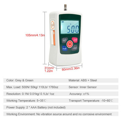 Digital Portable Push-Pull Gauge 500N with Automatic Shutdown and Backlit Screen
