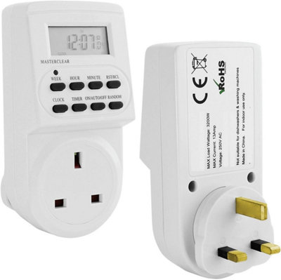 Digital Timer Plug Switch with LCD Display - 7-Day 12/24 Hour Electronic Timer - UK 3-Pin Wall Plug-In Mains Socket