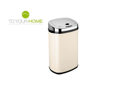 Dihl 30L Cream with Chrome Lid Stainless Steel Touchless Hands-free Sensor Kitchen Waste Dust Bin Automatic
