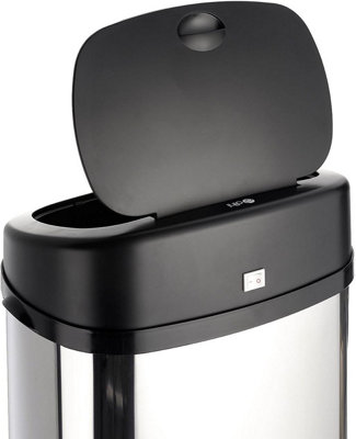 Dihl 30L Onyx Chrome with Black Lid Stainless Steel Auto Touchless Hands-free Sensor Kitchen Waste Dust Bin Automatic