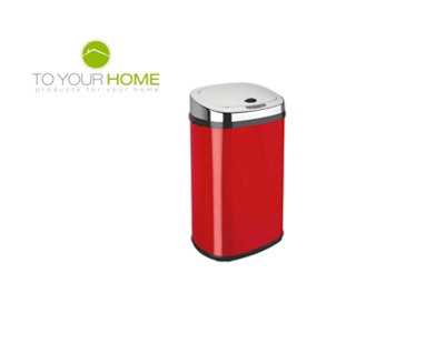 Dihl 30L Red with Chrome Lid Stainless Steel Touchless Hands-free Sensor Kitchen Waste Dust Bin Automatic