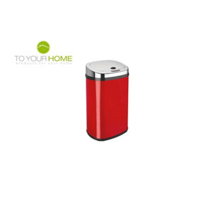 Dihl 30L Red with Chrome Lid Stainless Steel Touchless Hands-free Sensor Kitchen Waste Dust Bin Automatic