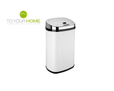 Dihl 30L White with Chrome Lid Stainless Steel Touchless Hands-free Sensor Kitchen Waste Dust Bin Automatic