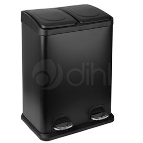 Dihl 40 Litre  Black Dual Recycle Pedal Bin 2x 20L With Removable Buckets
