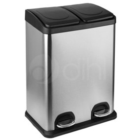 Dihl 40 Litre  Stainless Steel Dual Recycle Pedal Bin 2x 20L With Removable Buckets