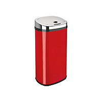 Dihl 42L Red with Chrome Lid Stainless Steel Touchless Hands-free Sensor Kitchen Waste Dust Bin Automatic