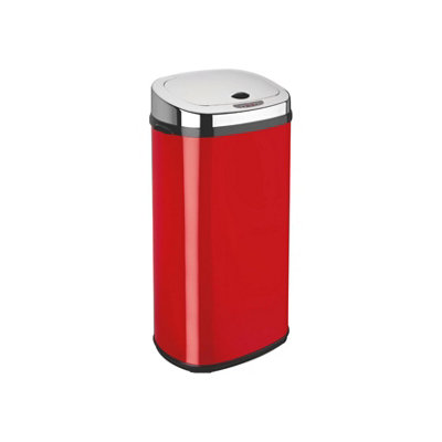 Dihl 42L Red with Chrome Lid Stainless Steel Touchless Hands-free Sensor Kitchen Waste Dust Bin Automatic