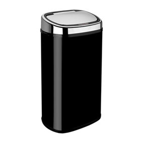 Dihl 58L Black with Chrome Lid Stainless Steel Touchless Hands-free Sensor Kitchen Waste Dust Bin Automatic