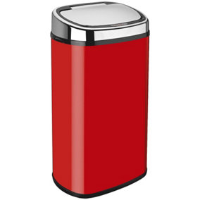 Dihl 58L Red with Chrome Lid Stainless Steel Touchless Hands-free Sensor Kitchen Waste Dust Bin Automatic