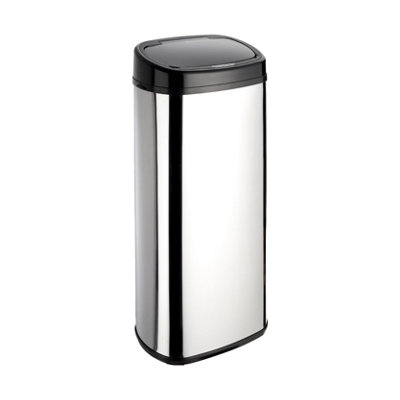 Dihl 68L Sensor Bin Chrome with Black Lid Kitchen Waste Dustbin Chrome Automatic