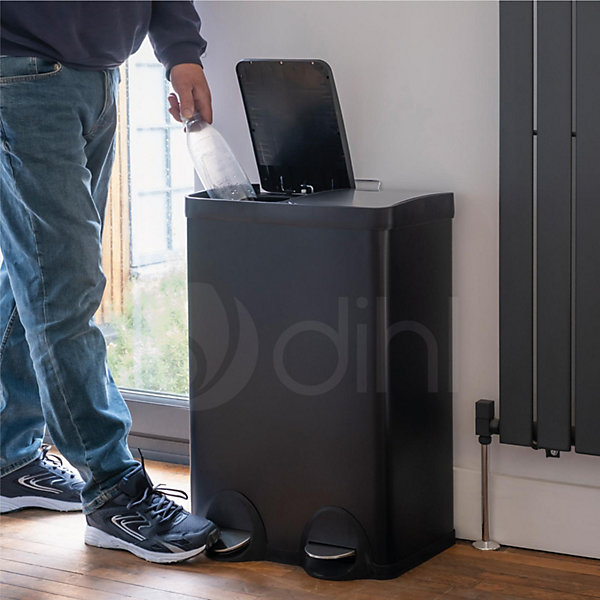 Dihl Black 60 Litre Dual Recycle Pedal Bin 2x 30L Removable Dihl Black 60 Litre Dual Recycle Pedal Bin 2x 30L Removable