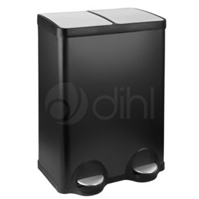 Dihl Black 60L Dual Recycle Pedal Bin 2x 30L Removable Buckets Soft Close Lids