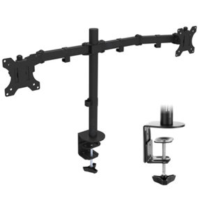 Dihl Double Twin Arm Desk Mount Bracket LCD Computer Monitor Stand Clamp 13"-27"