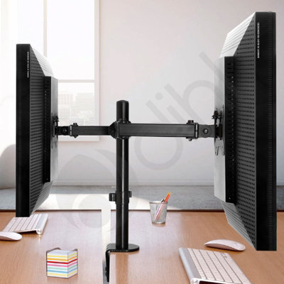 Dihl Double Twin Arm Desk Mount Bracket LCD Computer Monitor Stand Clamp 13"-27"
