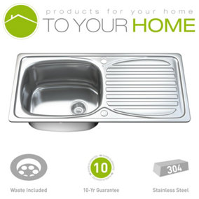 Dihl Single Bowl Stainless Steel Kitchen Sink with Drainer & Waste 1002