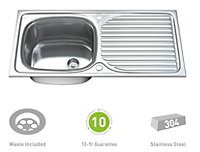 Dihl Single Bowl Stainless Steel Kitchen Sink with Drainer & Waste 1003