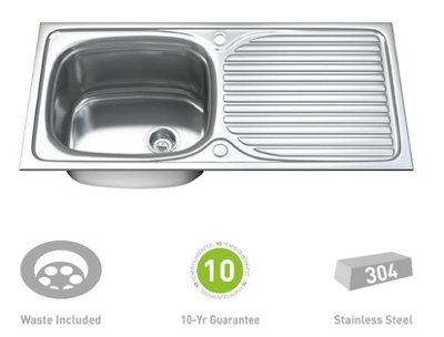 Dihl Single Bowl Stainless Steel Kitchen Sink with Drainer & Waste 