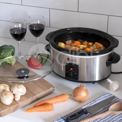 Dihl Slow Cooker 1.5L Removable Ceramic Pot Bowl Glass Lid Stainless Steel