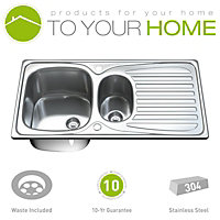 Dihl Stainless Steel 1.5 Bowl Kitchen Sink with Drainer & Waste 1501