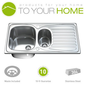 Dihl Stainless Steel 1.5 Bowl Kitchen Sink with Drainer & Waste 1501