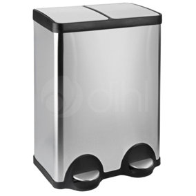 Dihl Stainless Steel 60L Dual Recycle Pedal Bin 2x 30L Removable Buckets Soft Close Lids