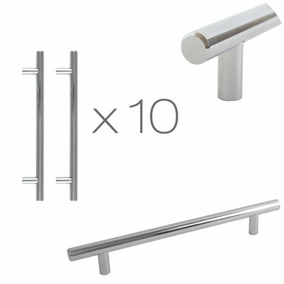 Dihl T-Bar Chrome Furniture Cupboard Cabinet Kitchen Handles 160mm (Pack of 10)