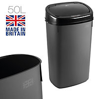 Dihl - UK MADE - 50L Anthracite Grey Sensor Bin with Black Sensor Bin Lid Kitchen Waste Dust Bin Automatic Motor