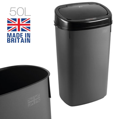 Dihl - UK MADE - 50L Anthracite Grey Sensor Bin with Black Sensor Bin Lid Kitchen Waste Dust Bin Automatic Motor