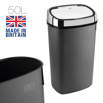 Dihl - UK MADE - 50L Anthracite Grey Sensor Bin with Chrome Sensor Lid Kitchen Waste Dust Bin Automatic Motor