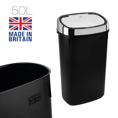 Dihl - UK MADE - 50L Black Sensor Bin with Chrome Sensor Lid Kitchen Waste Dust Bin Automatic Motor