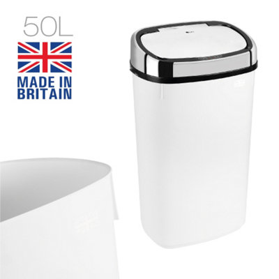 Dihl - UK MADE - 50L White Sensor Bin with Chrome Sensor Lid Kitchen Waste Dust Bin Automatic Motor