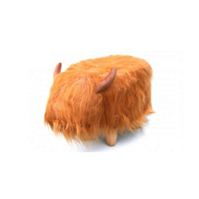 Dillis The Highland Cow Footstool, Synthetic Fur, Wooden Legs. H36 cm - Great Christmas Gift Idea