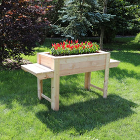 Dim larch timber planter with side shelves