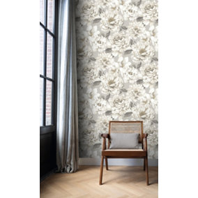 Dimension Large Floral Taupe Wallpaper