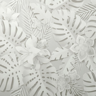 Dimensions Tropical Wallpaper White Fine Decor FD42828